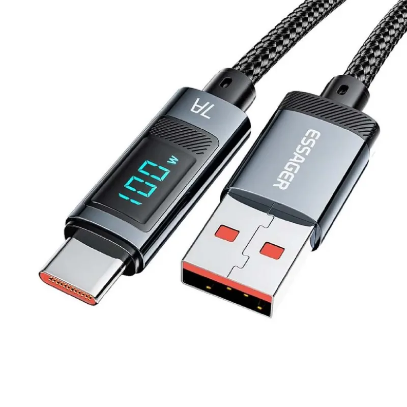 Cable de Carga Rápida 7A 100W Tipo USB C- USB A con Pantalla digital