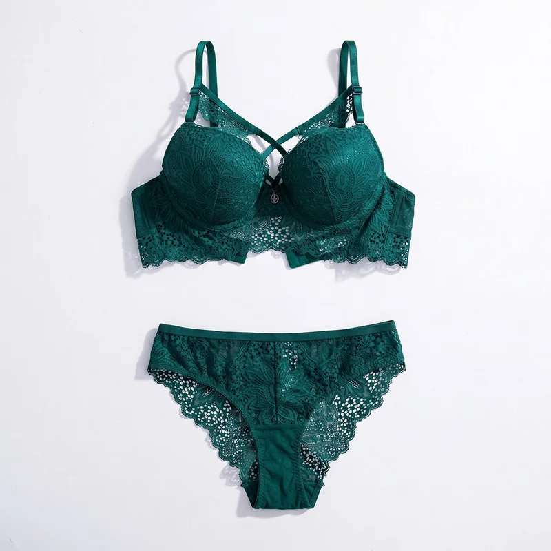 Victoria-Secret-Bra-Set-T103-Green White / 34 / C