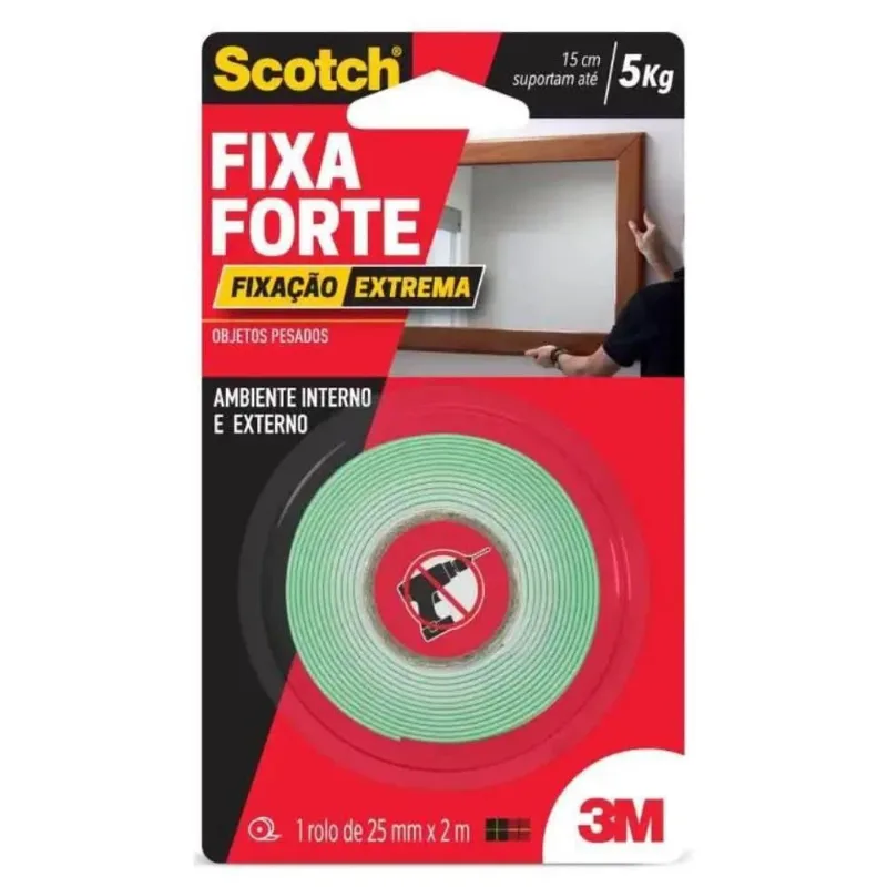Fita Dupla Face 25 mm x 2 Metros Transparente Fixa Forte Extreme 3M