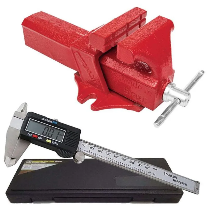 Morsa de Bancada Nº 04 Linha Leve TBL04 metalsul + Paquímetro Digital 6 pol mtx