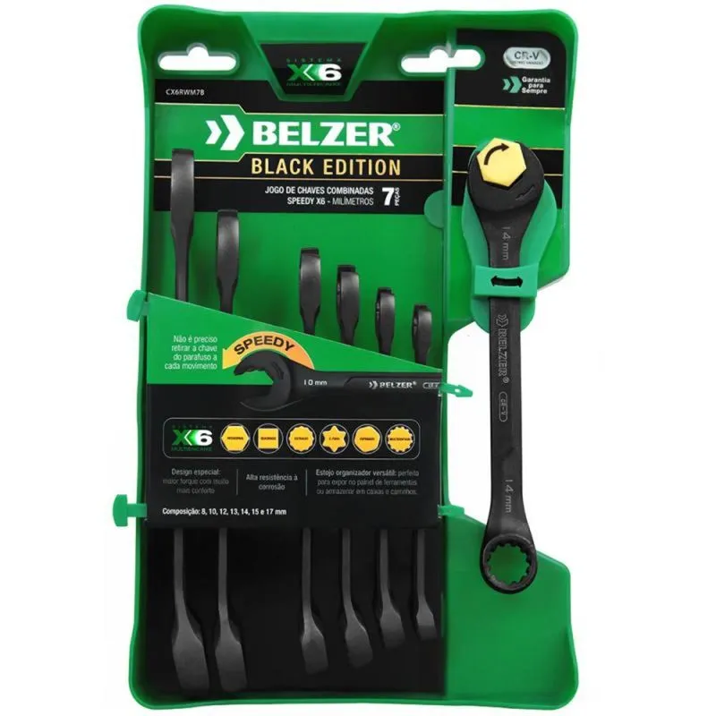 Jogo de chaves Combinadas de 8 à 17 MM Speedy X6 Black Edition CX6RWM7B com 7 Peças BELZER