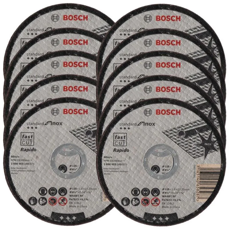 Disco de Corte Inox 4.1/2 pol x 1 pol Furo 7/8 pol Standard com 10 Peças bosch