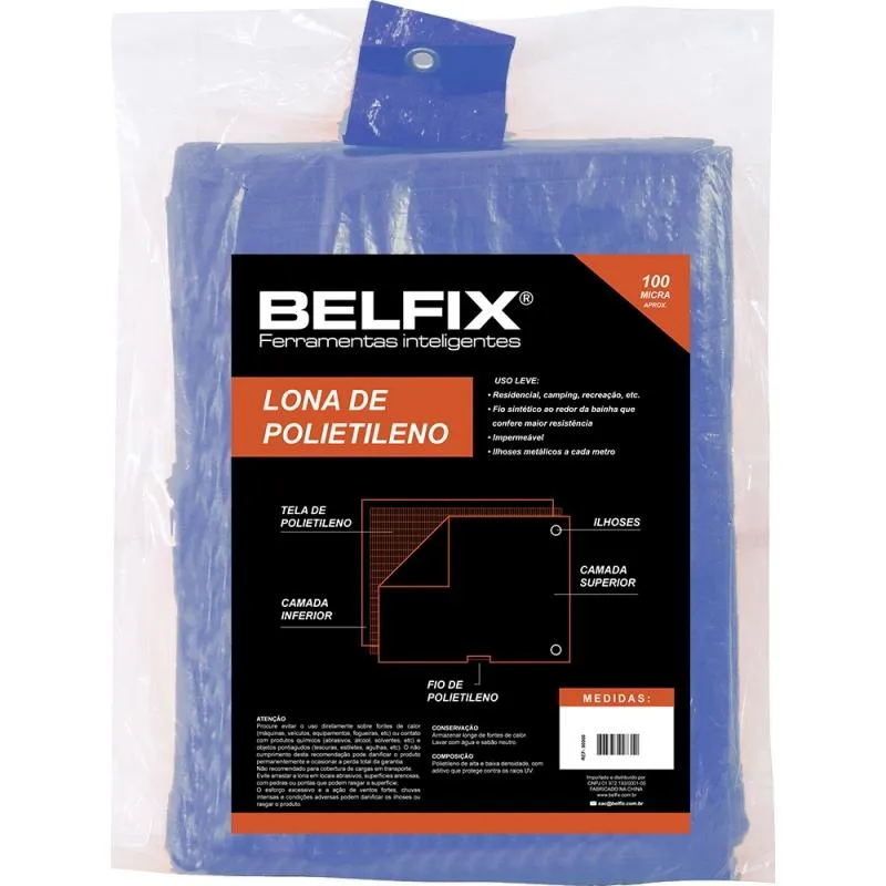 Lona Carreteiro 100 Micras Leve 4 x 4 Metros Polietileno Azul BELFIX