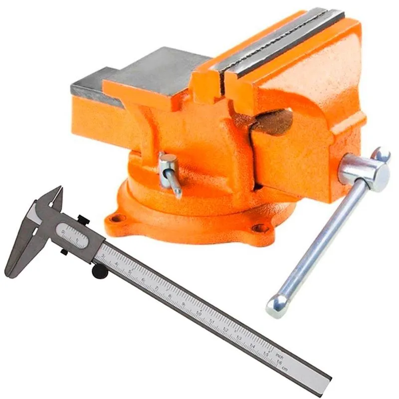 Morsa Torno De Bancada N° 4 Com Base Giratória Sparta + Paquímetro De Aço 6 Pol 150 Mm Western