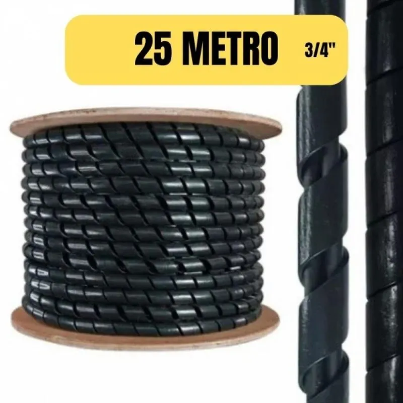 Tubo Espiral Organizador Fio Expansível 3/4 Preto 25 Metro