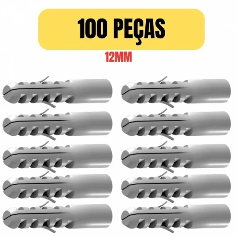 Kit 100 Bucha Plastica Tijolo Baiano 12mm Sem Anel S-12
