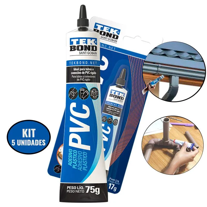 Kit 5 Colas Adesivo Para Pvc Bisnaga 75 Gr Incolor Tekbond