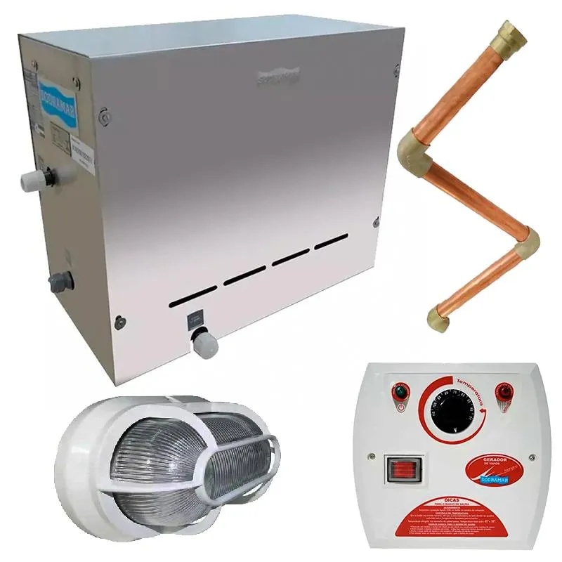 Gerador De Vapor P/sauna 9kw 220v Monofásico C/quadro Analógico Kit Instalação E Luminária Sodramar