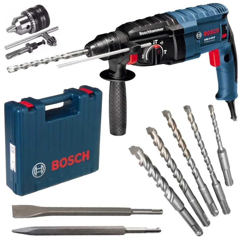 Martelete Sds-plus Gbh 2-24d 820w C/ Mandril + Kit Com 7 Peças Bosch
