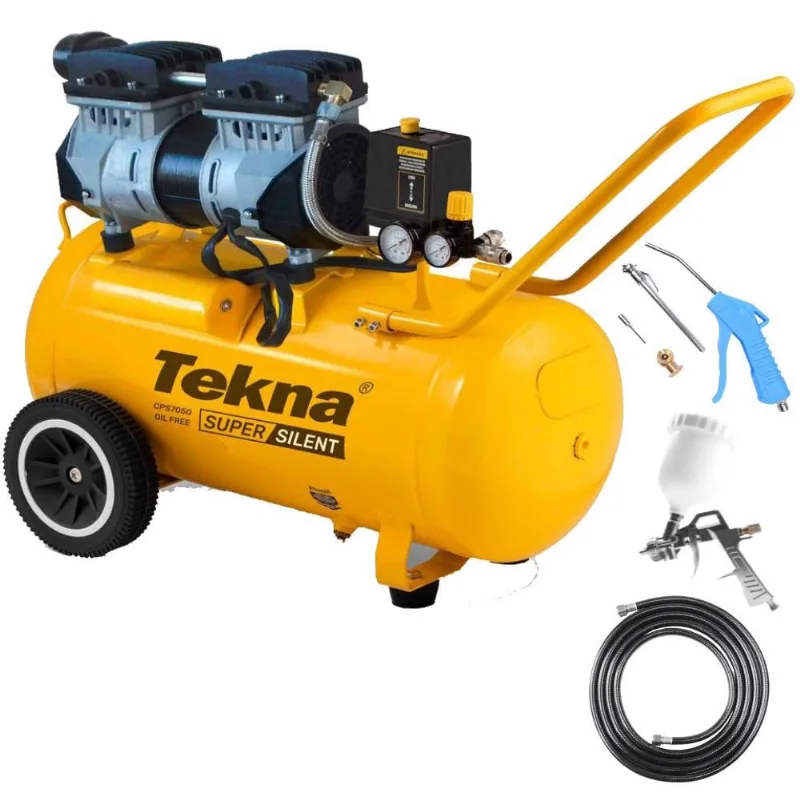 Compressor de Ar Silencioso Isento de óleo 6,4 Pés 50 Litros CSP7050/50L tekna + Kit Multiuso 6 Peças