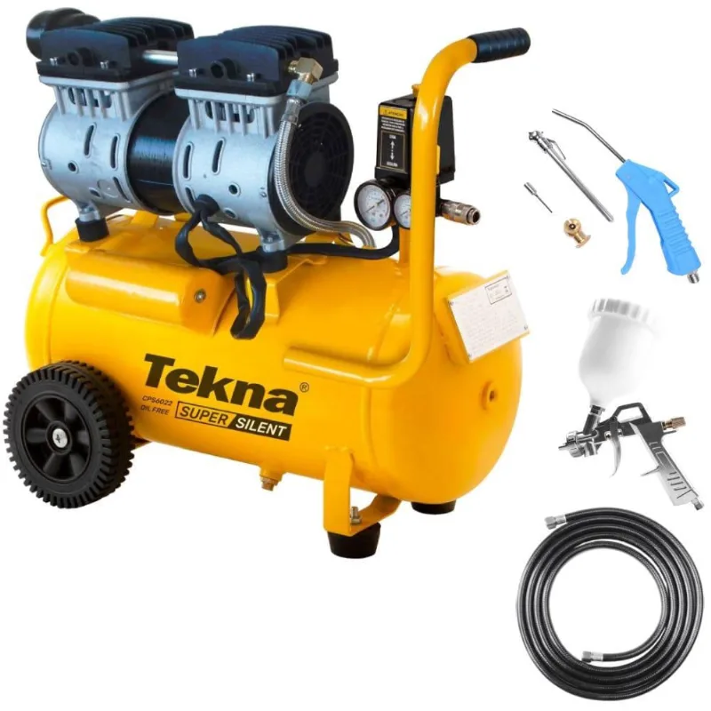 Compressor Portátil 5,3 Pes Cps6022/20l Silencioso Isento de Óleo 1012011 tekna + Kit Multiuso 6 Peças