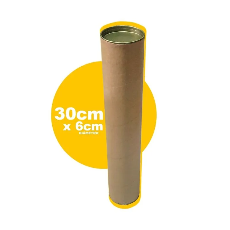 Tubo Postal de Papelão Medindo 30cm X 6,1cm com Tampa e Fundo Metálicos 1un