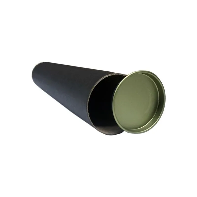 06 Tubo Papelão Postal Preto 65Cm X 6Cm Tampa Metálica