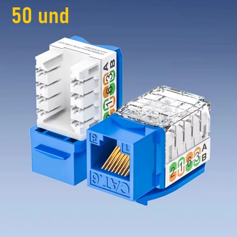 Jack Keystone RJ45 CAT6 Conector Modular de 90 grados - 50 Unidad