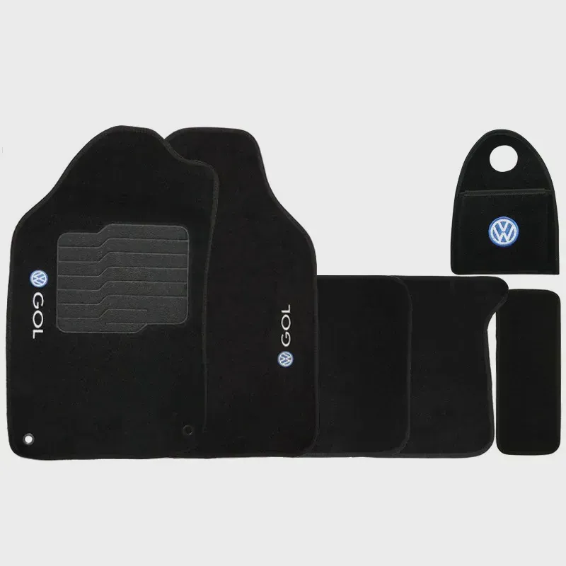 Jogo Tapete Automotivo Carpete + Lixeira Gol G6 2012 à 2016 Soft Logo Bordado Preto 6 Peças