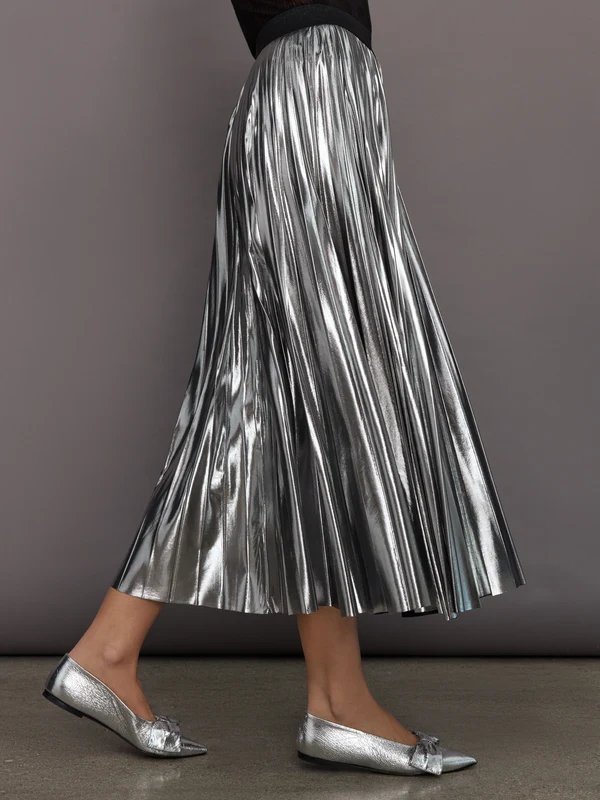 Metallic Pleated Skirt - Silver Silver / XS