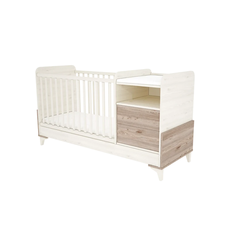 Timba patut din lemn transformabil cu sertar Combi Kloe 70x120 cm Cream-Salcie Oradea gratuit