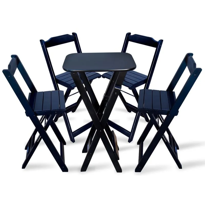 CONJUNTO DE MESA BISTRÔ DOBRÁVEL COM 4 CADEIRAS MADEIRA PRETA - TARIMATÃ