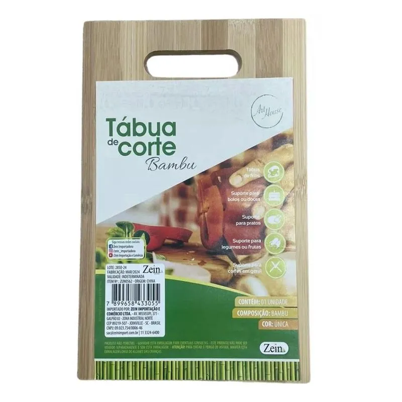 Tabua De Corte Cozinha 100% Bambu Higiênica 26X16Cm Com Alça