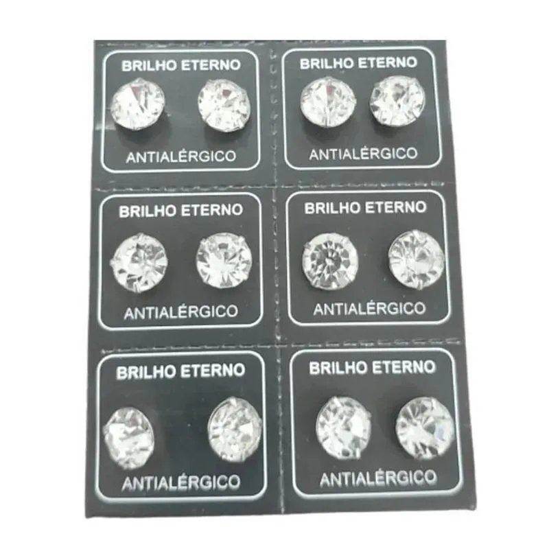 Brinco De Aço Inox Kit Com 6 Pares (12 Unidades) 8mm