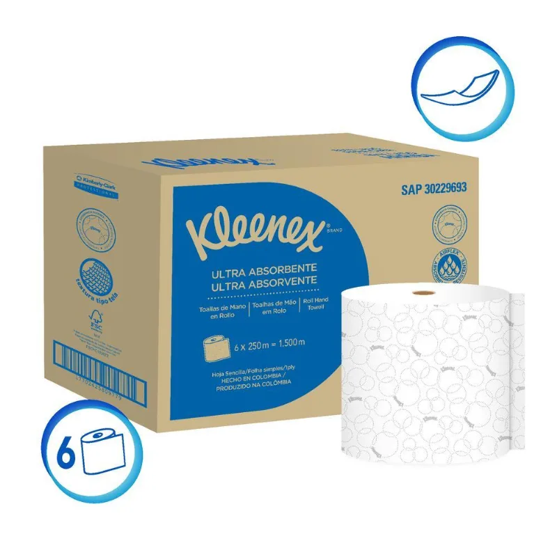 Papel Toalha Kleenex Rolo 250m 6 Unidades