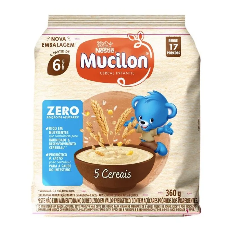 Cereal Infantil Mucilon 5 Cereais Zero 360g - Embalagem Com 9 Unidades