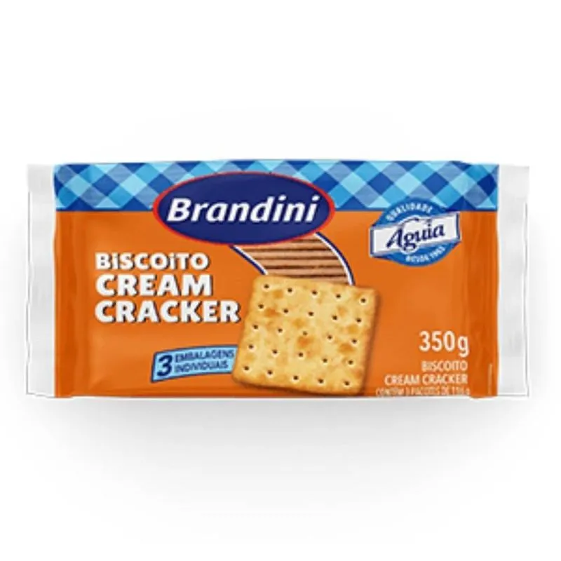 Biscoito Brandini Cream Cracker 350g - Embalagem Com 20 Unidades