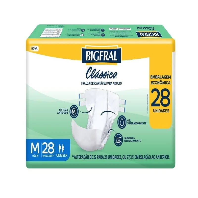 Fralda Descartavel Adulto Bigfral Claassica Economica Média - 3 Pacotes Com 28 Fraldas