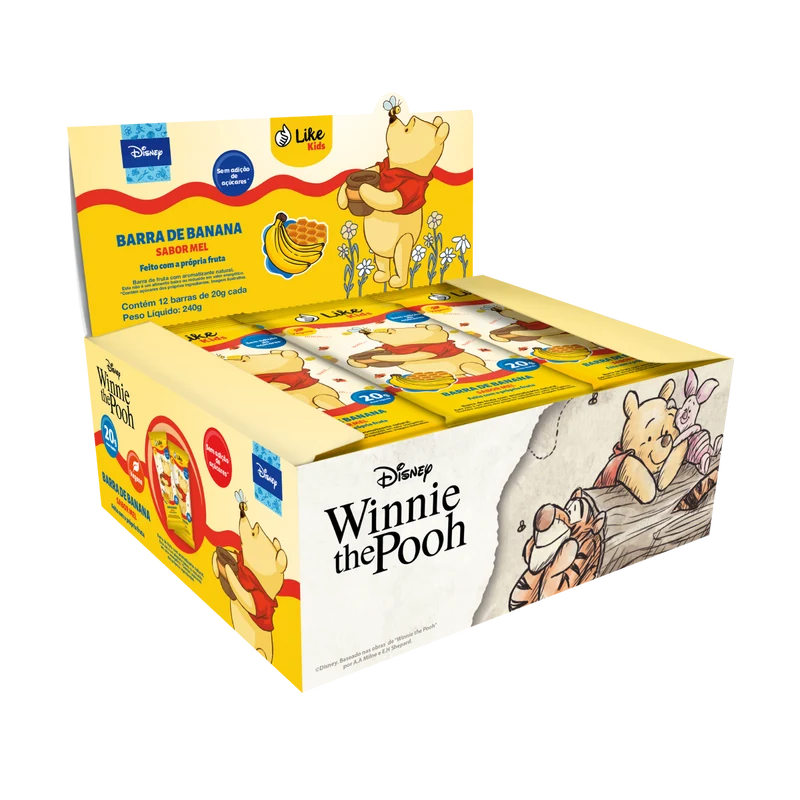 Barrinha de Banana Sem Açúcar Sabor Mel 20g - Like Kids Caixa 12 un