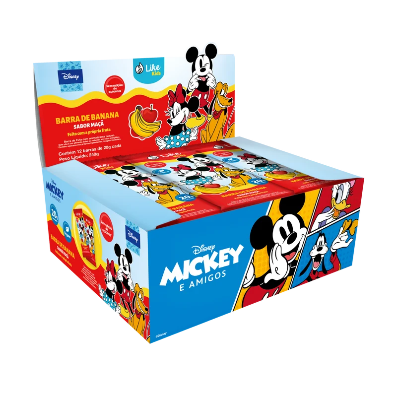 Barrinha de Banana Sem Açúcar Sabor Maça 20g - Like Kids Caixa 12 un