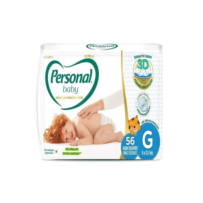 Fralda Descartável Personal Premium Hiper Tamanho G - 4 Pacotes Com 56 Fraldas - Total De 224 Tiras