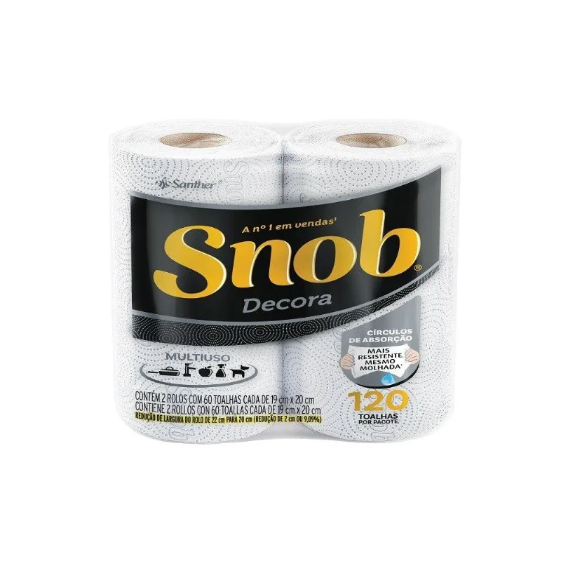 Papel Toalha Snob Decorada 120 Folhas 2 Rolos - Embalagem 12 Unidades