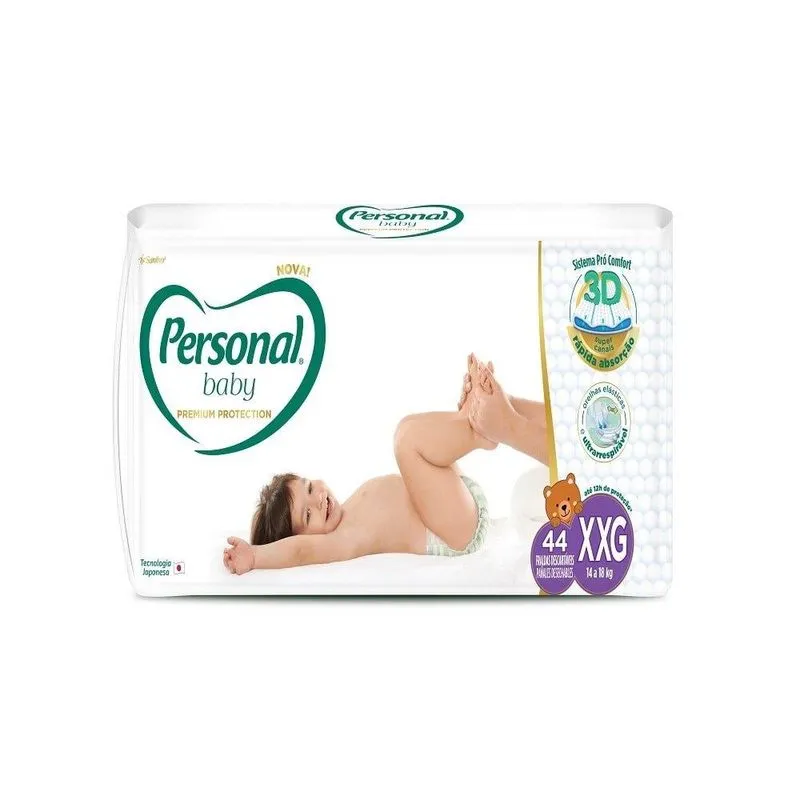 Fralda Descartável Personal Premium Hiper Tamanho Xxg - 4 Pacotes Com 44 Fraldas - Total De 176 Tiras