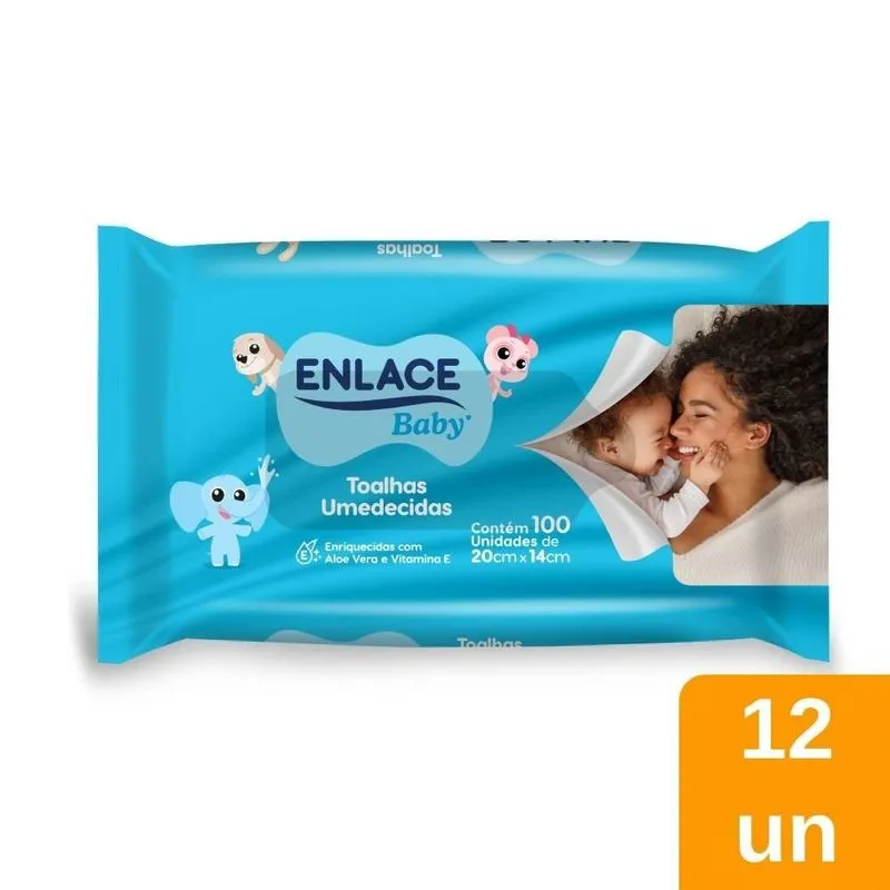 Toalhas Umedecidas Enlace 12 Embalagens com 100 Unidades