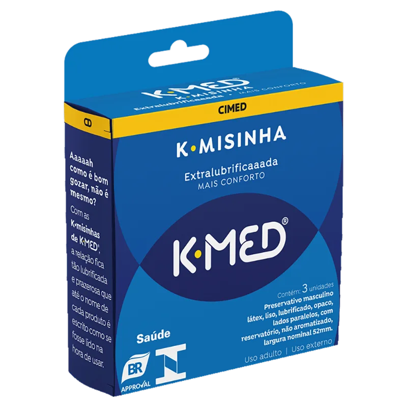 Preservativo Masculino K-Misinha 3 Unidades 52mm Extra Lubrificado Sem Fragrância K-Med Preservativo Masculino Extra Lubrificado K-Misinha K-Med - 3 Unidades