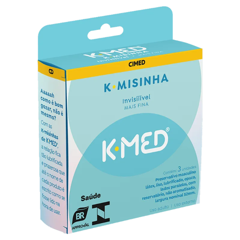 Preservativo Masculino Lubrificado Invisível K-Misinha K-Med - 3 Unidades