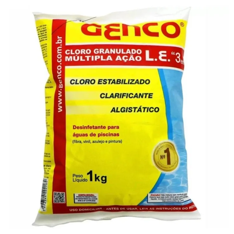 Genco Cloro Granulado L.e. 3 Em 1 Multipla Ação 1kg - Embalagem Com 20 Unidades