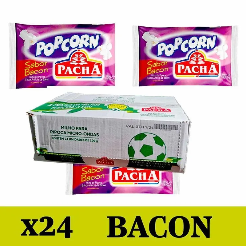 Caixa Com 24 Pipocas De Microondas Sabor Bacon Pachá 100g