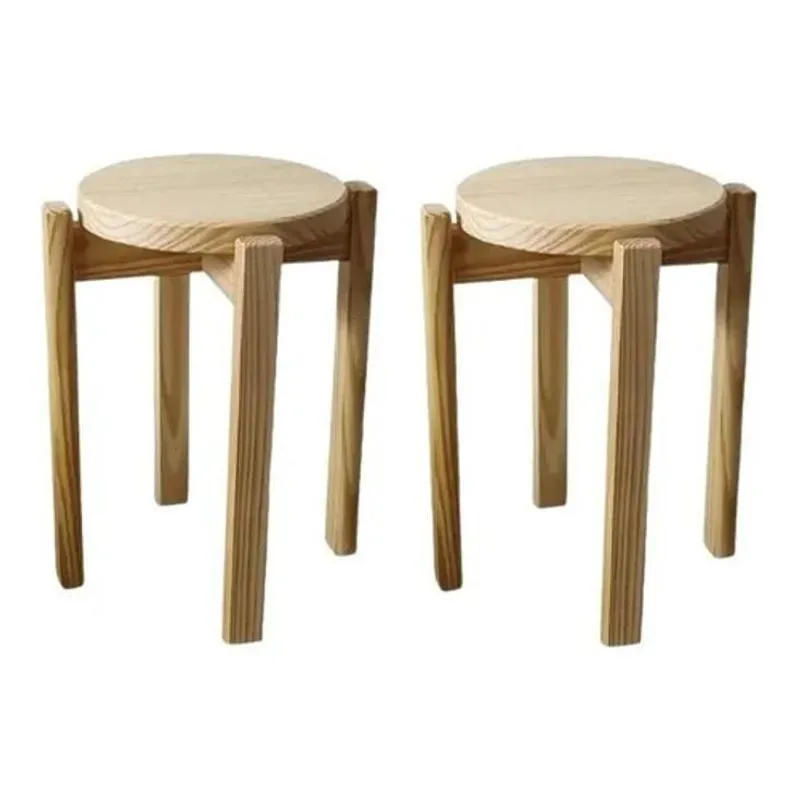 Kit 2 Banqueta Média Empilhavel Hardman Madeira Natural