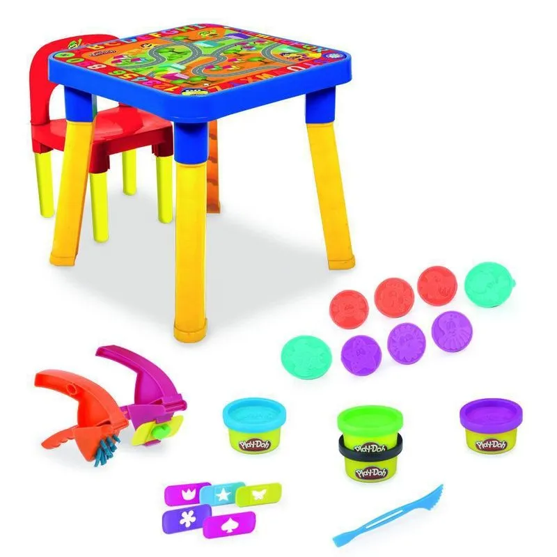 Mesa Infantil Com Cadeira Playdoh Com Massinha E Acessórios