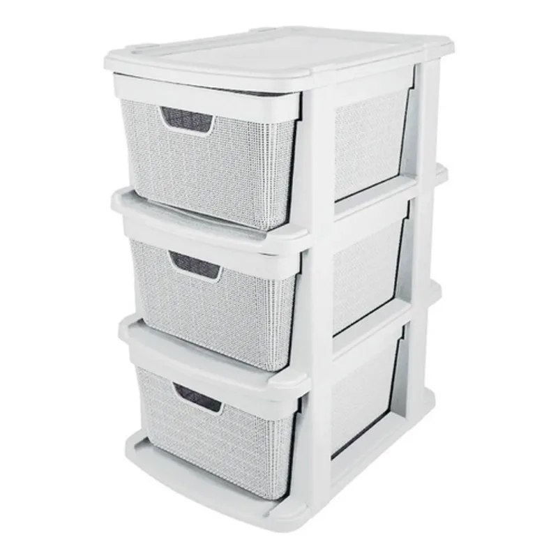 Cajonera Organizador Gavetero 3 Niveles Simil Ratan Blanco