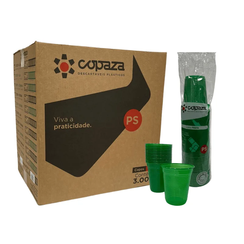 Copo De 200ml Verde Estriado Ps Copaza Com 3.000 Unidades