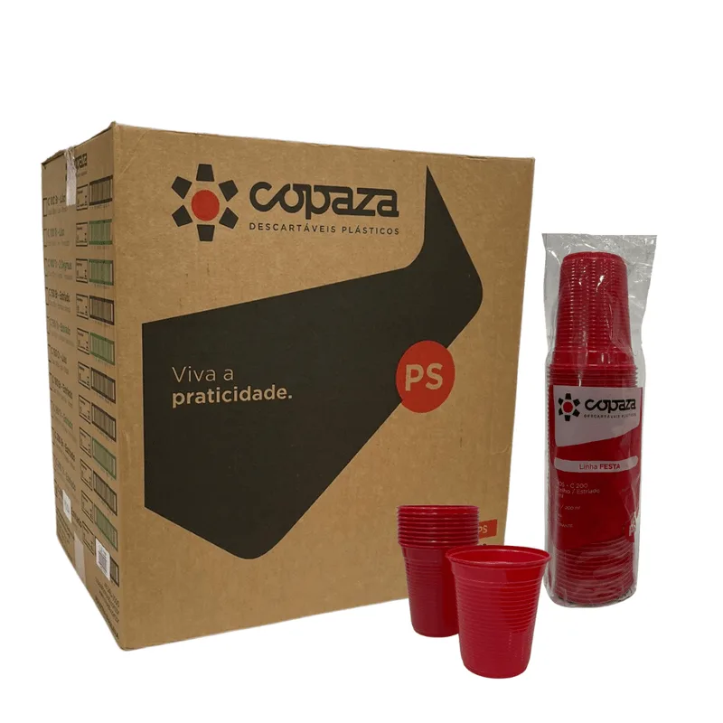 Copo De 200ml Vermelho Estriado Ps Copaza Com 3.000 Unidades