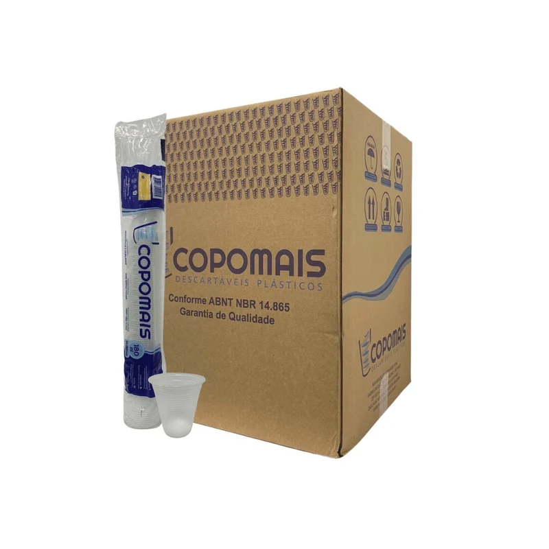 Copo Descartável 180ml Transparente ABNT 2012 PS Copomais – Caixa com 2.500 Unidades