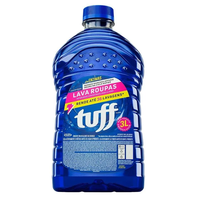 Sabão Liquido Tuff Clear Lava Roupas Concentrado 3 Litros - Embalagem Com 4 Unidades