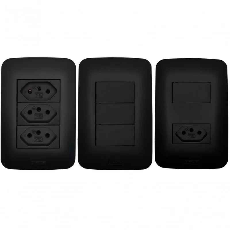 Conjunto de Interruptor e Tomada Canoa 1 Simples 1 2P+T 10A Bivolt Preto Romazi Conjunto de Interruptor e Tomada Canoa 1 Simples 1 2P+T 10A Preto