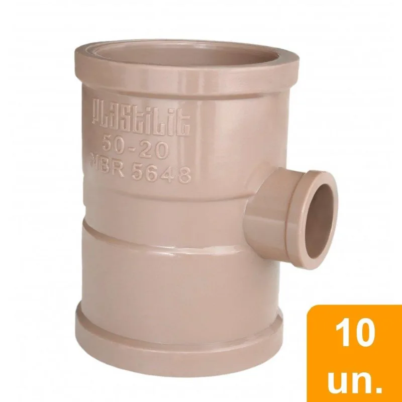 Tee de Redução Plastilit Soldável 40 x 25mm Embalagem com 10 Unidades
