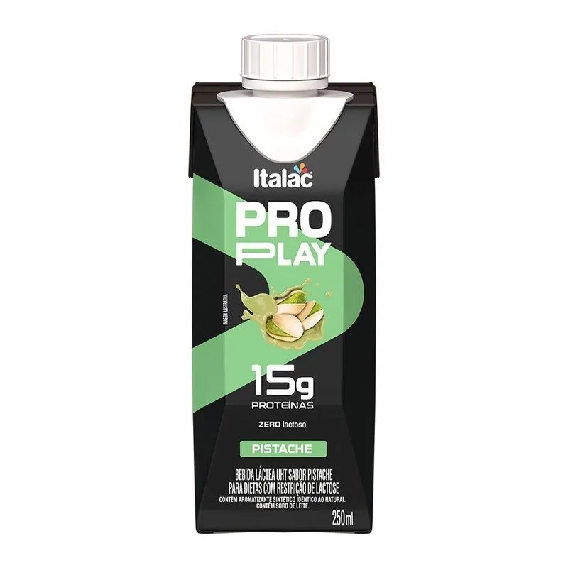 Bebida Láctea Italac Proplay Pistache 15g De Proteínas 250ml - Embalagem Com 12 Unidades