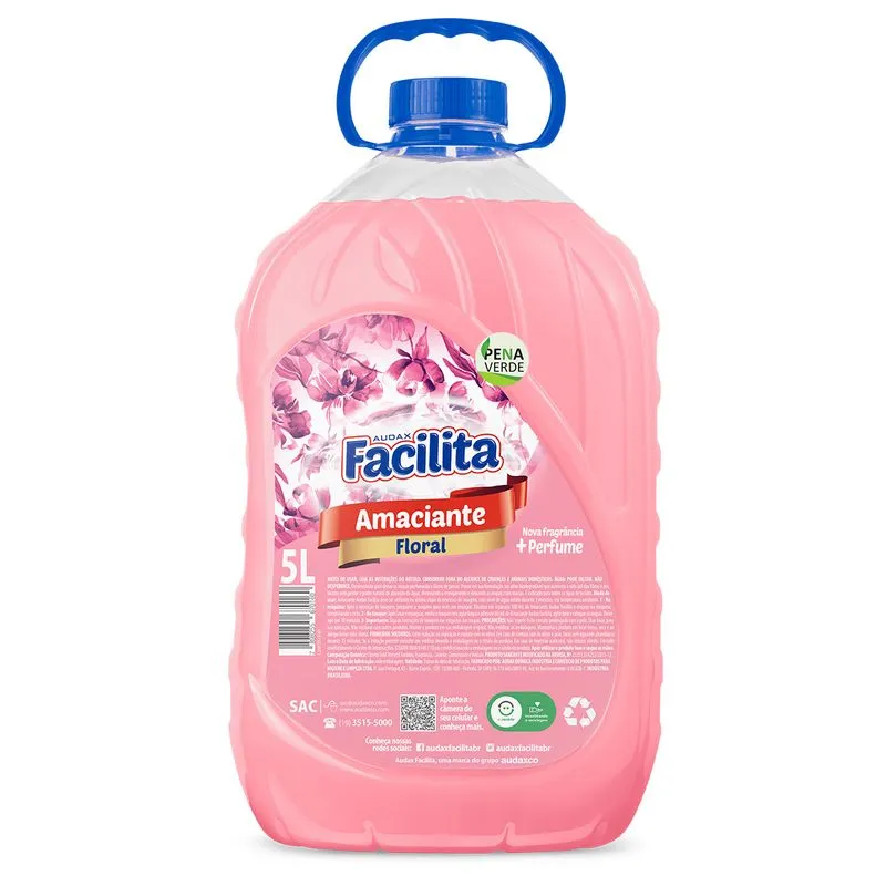 Kit 2 Unidades Amaciante De Roupas Facilita 5 Litros Rosa - Floral Audax - Perfuma E Passadoria Biodegradável