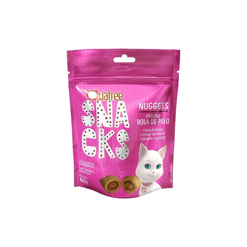 Quatree Snacks Nuggets Gatos Bola De Pelo Frango 60g